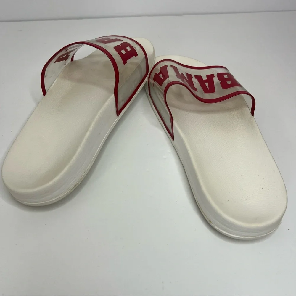Alabama Crimson Tide White Slide Sandals Womens 5/6 Small Clear Strap Bama Block